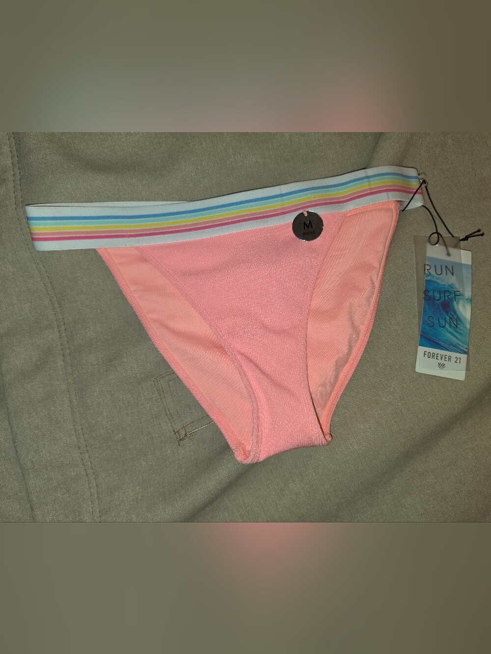 NWT Forever 21 Ribbed Pink Rainbow Waistband Bikini Bottom - Size M